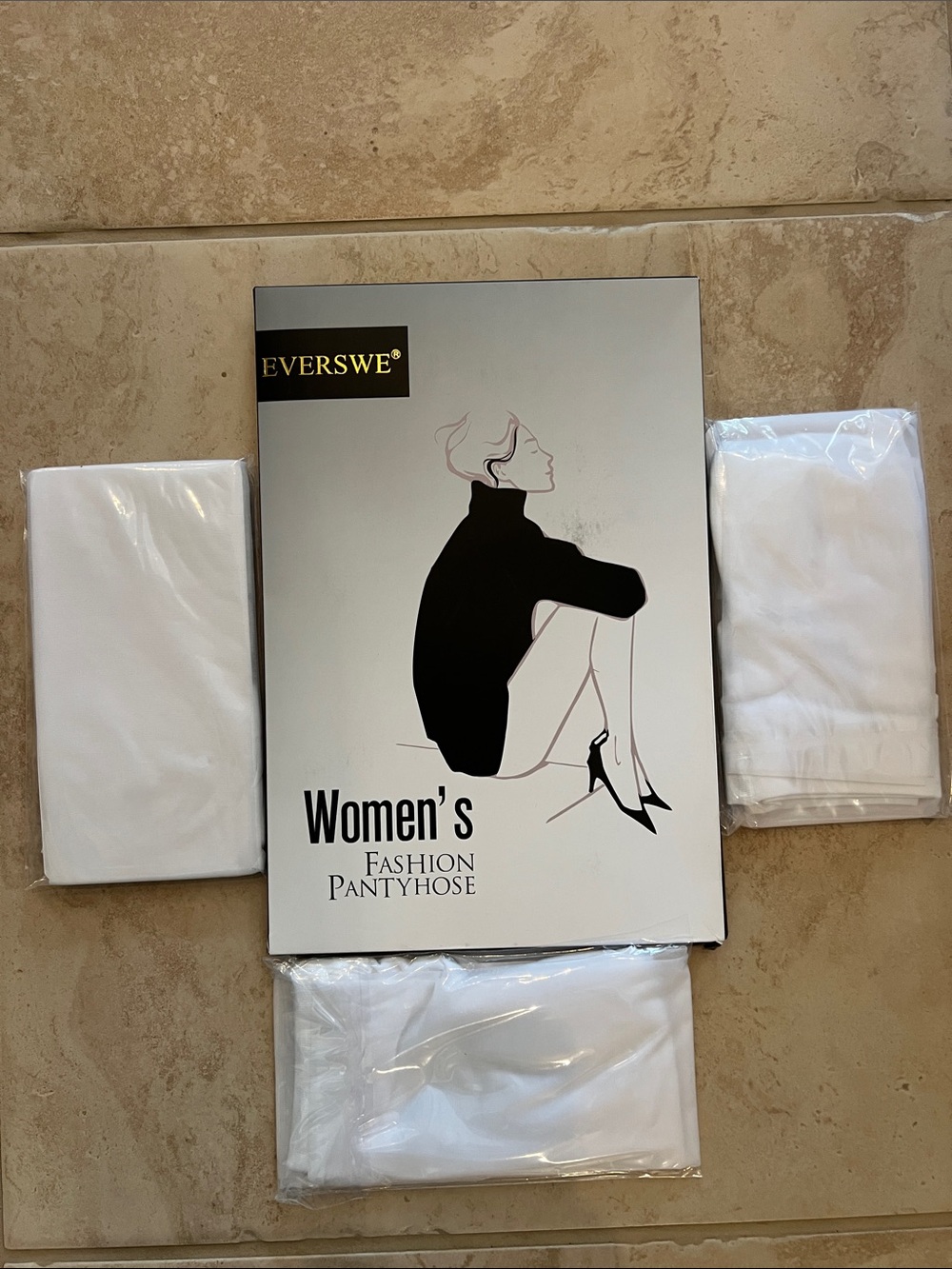 EVERSWE Women's Fashion Pantyhose - Cream & Black Text